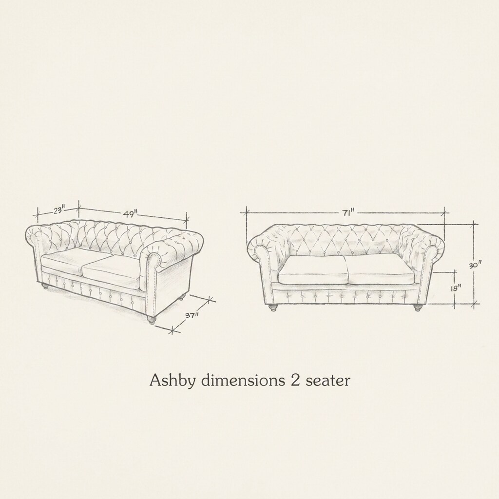 The Ashby dimension diagram, 2-seater loveseat, with measurements labelled