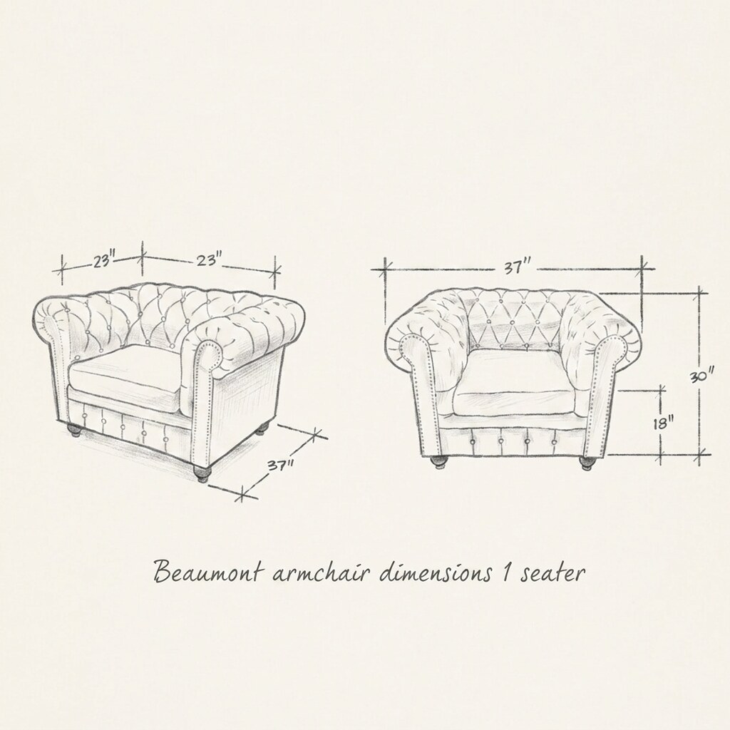 The Beaumont armchair dimension diagram, 1-seater, with measurements labelled