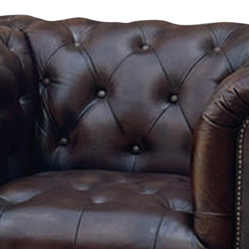 Dark Brown top-grain buffalo leather on a hand-tufted Chesterfield