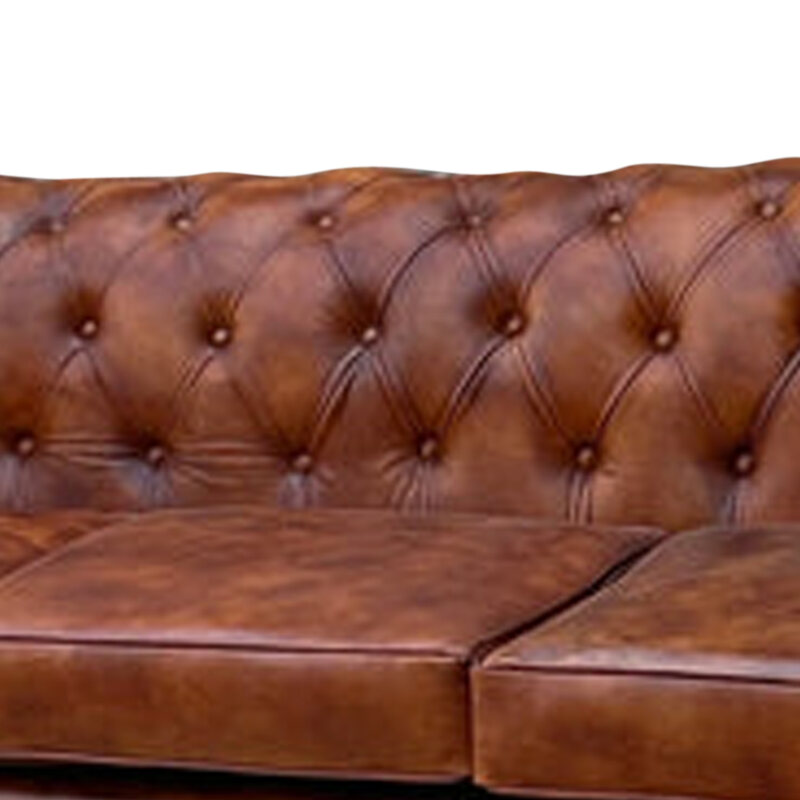 Laramie Brown top-grain buffalo leather on a hand-tufted Chesterfield