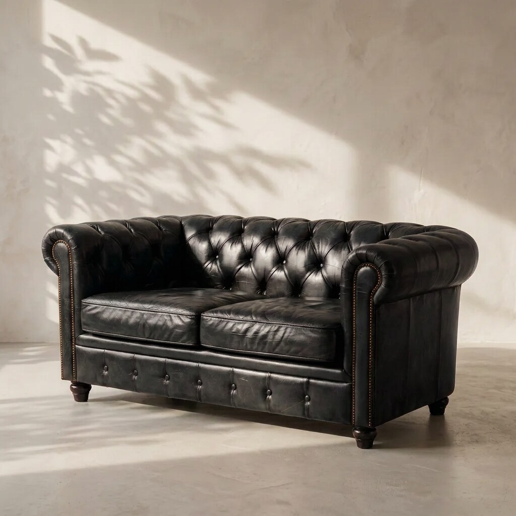 The Ashby in Black leather, three-quarter view