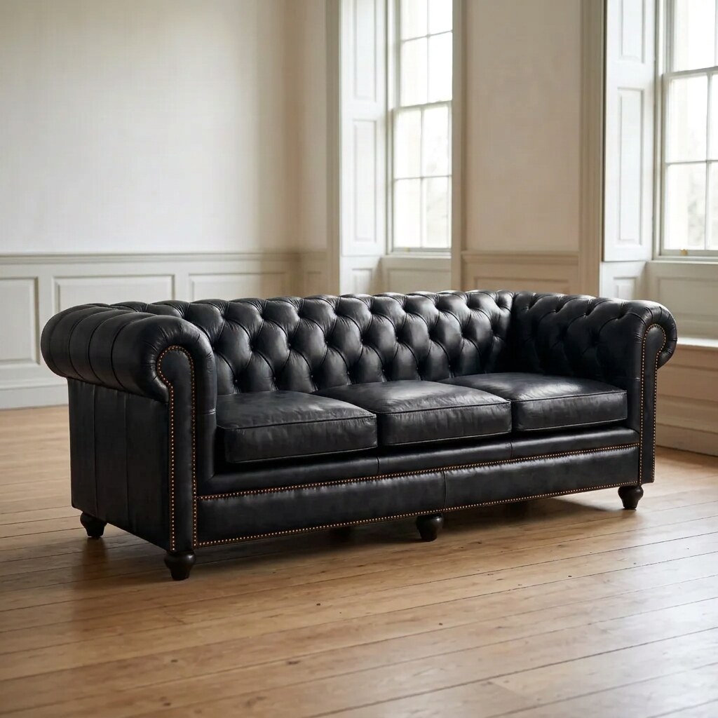 The Harrington in Black leather, three-quarter view