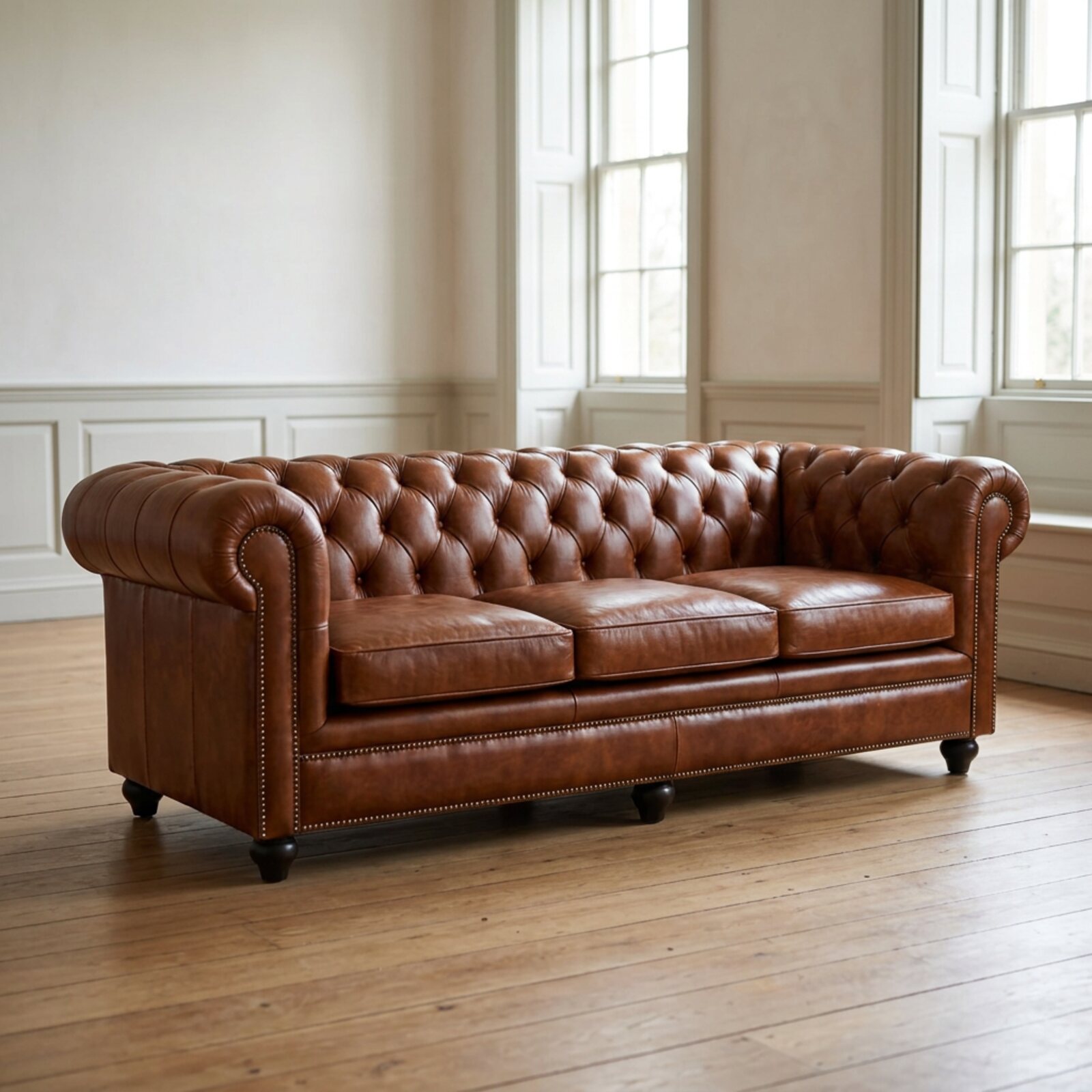 The Harrington in Aged Tan leather, three-quarter view