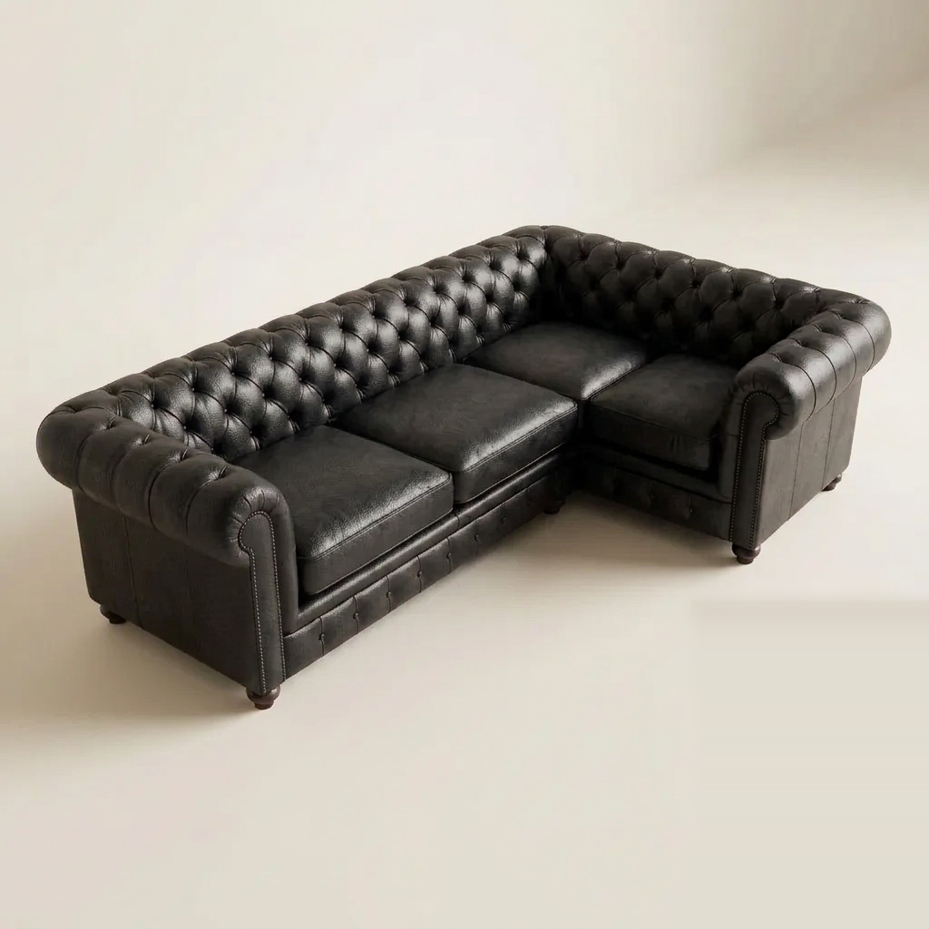 The Oakmere Corner 4-seater Chesterfield sofa in Black leather