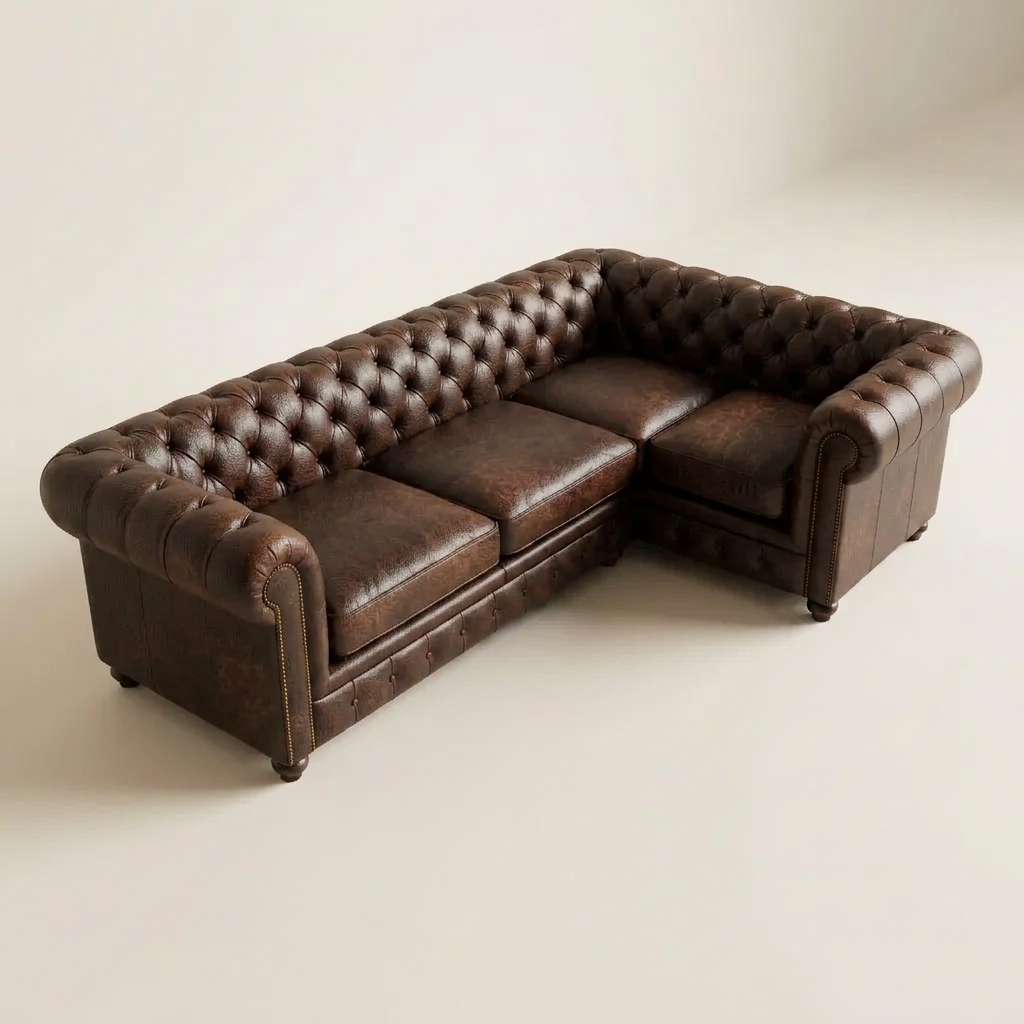 The Oakmere Corner 4-seater Chesterfield sofa in Dark Brown leather