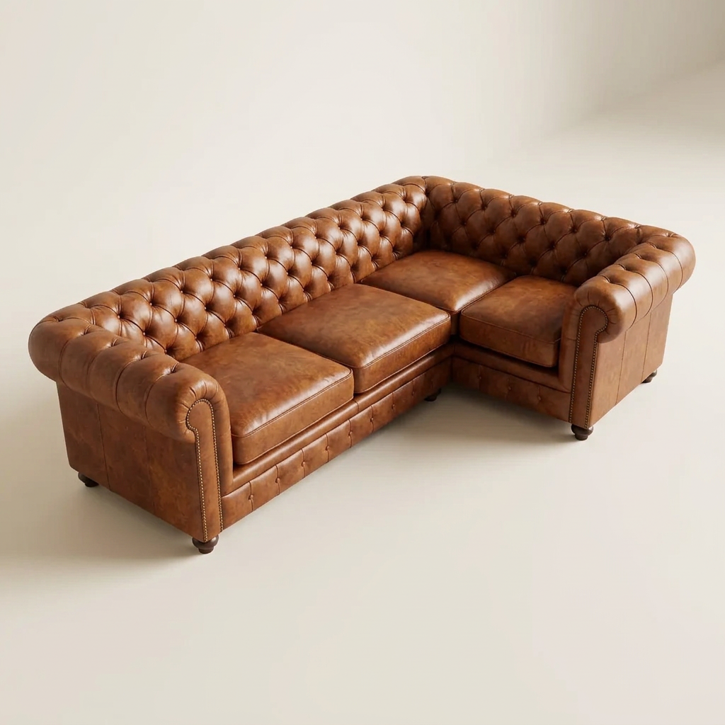 The Oakmere Corner 4-seater Chesterfield sofa in Laramie Brown leather