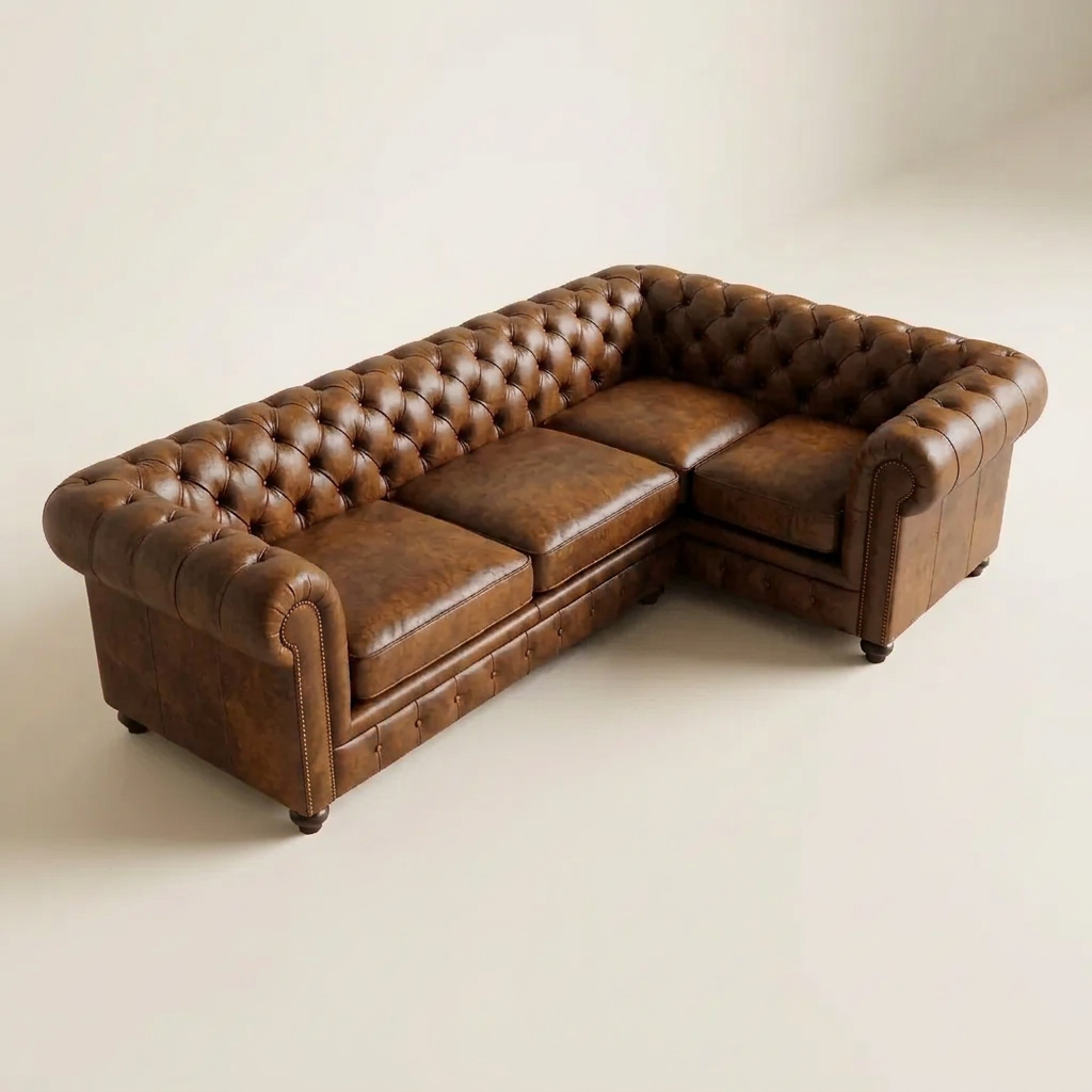 The Oakmere Corner 4-seater Chesterfield sofa in Aged Tan leather