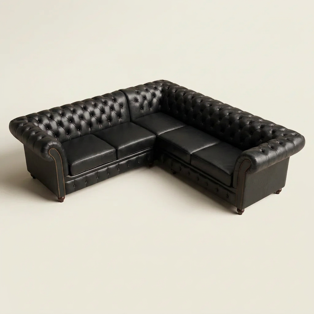 The Oakmere Grand Corner 5-seater Chesterfield sofa in Black leather