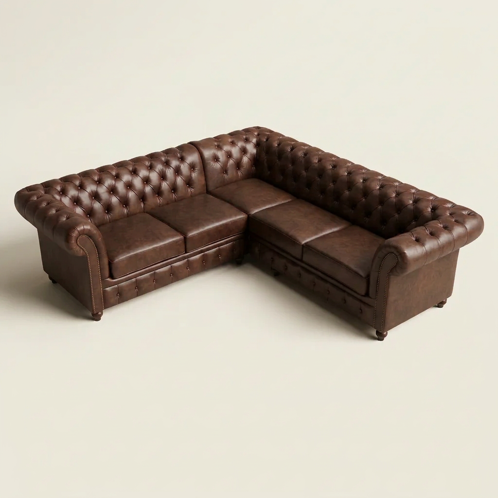 The Oakmere Grand Corner 5-seater Chesterfield sofa in Dark Brown leather