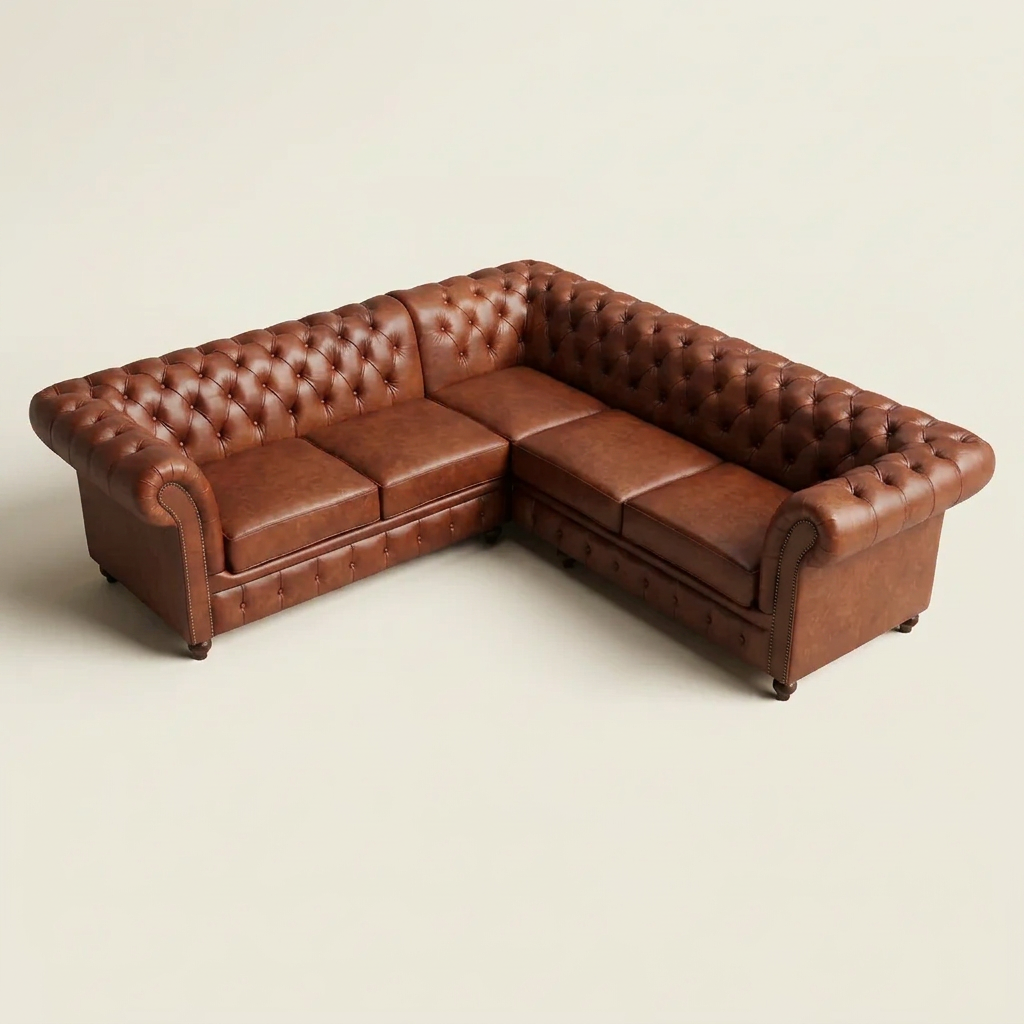The Oakmere Grand Corner 5-seater Chesterfield sofa in Aged Tan leather